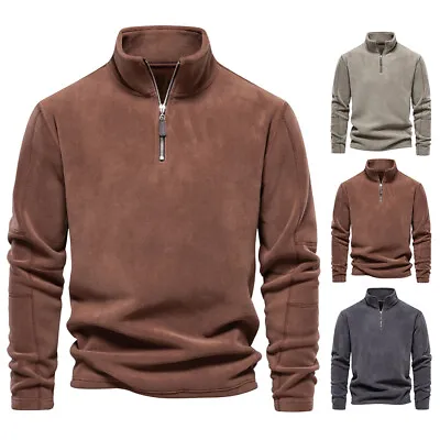 Buy Men Stand Collar Hoodies Sweatshirt Long Sleeve Fleece Zipper Top Pullover • 32.60£