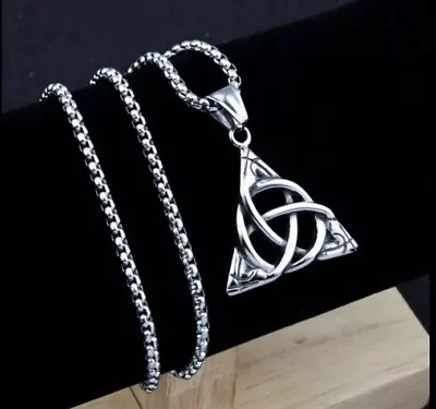 Buy Viking Celtic Knot Triquetra Pendant Stainless Steel Norse Triple Knot Necklace • 6.89£