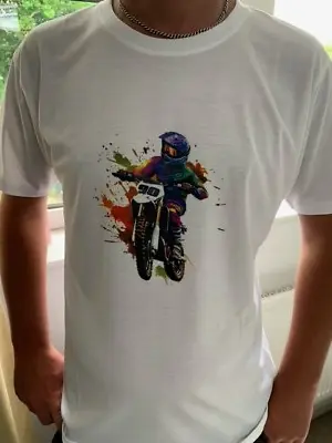 Buy White Motocross Rider T-shirt. Can Be Personalised With Any Text All Sizes • 11.99£