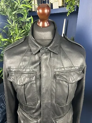 Buy Allsaints Stearn Leather Jacket - Black - Vintage - Mens Medium -  Military • 54.99£