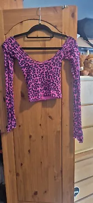 Buy Pink Black Leopard Print Tights Emo Long-sleeved Top, S / 8 Goth Emo Punk Rave • 6£