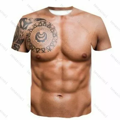 Buy Muscle Tattoo Print T-Shirt Men Short Sleeve 3DDigital Printing Blouse Tops Tee • 7.79£