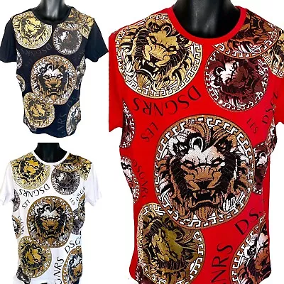 Buy Mens Baroque Lion T Shirts, Foil Print Tees, Urban Hip Hop Rhinestone Teeshirts  • 14.24£