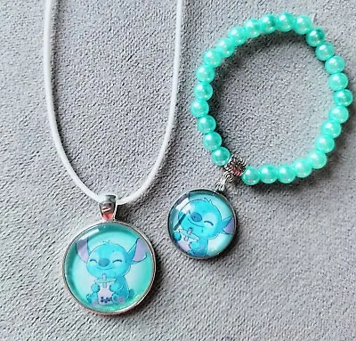 Buy Lilo And Stitch Cute Necklace And Bracelet Matching Set Child's Christmas  • 5.50£