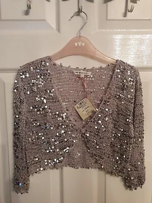 Buy M&S Silver Sequin Bolero Shrug Cardigan, Christmas Party Age 13-14 Fit Adult NWT • 6.99£