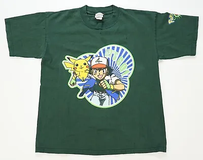 Buy Rare VTG POKEMON Ash Ketchum Pikachu Let’s Go T Shirt 90s TV Show Green Youth L • 31.57£