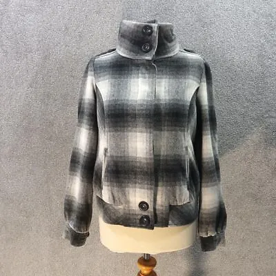 Buy New Look Grey Cream Checkered Jacket Wooly Thick Coat Button Up Y2k Uk 10 • 17.99£