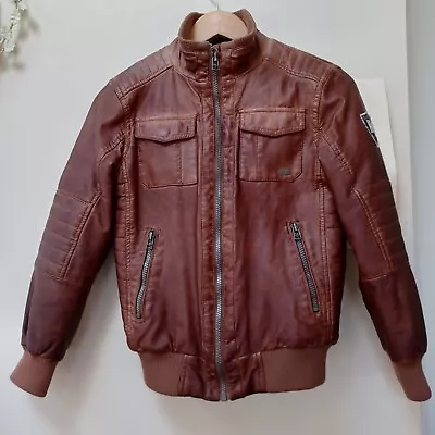 Buy C&A Size 140 Small Lady/Child Biker Style Bomber Leather Look Jacket Brown Lined • 19.99£