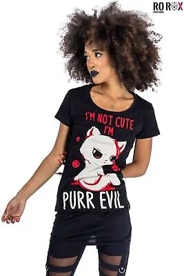 Buy Cupcake Cult Goth T-shirt Purr Evil Punk Anime Cartoon Skull Kitten Cotton Top • 16.99£