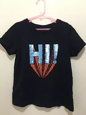 Buy Cute Girls Next Navy Hi! Sequin Short Sleeve T Shirt Top 8yrs💙 • 3.50£