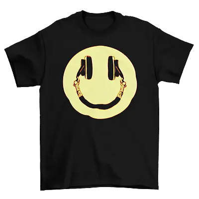 Buy Happy Face Headphones Mens T-Shirt Party Disco 90s Music RAVE Acid DJ Funny Tee • 8.99£