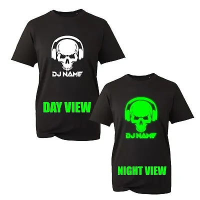 Buy Personalised DJ Name Glow In The Dark T-Shirt, Skull Headphones Music Unisex Top • 10.99£