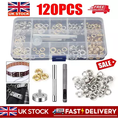 Buy 120x Grommets Durable Clothing Metal Eyelets Button Set Installation Tools Kit • 5.89£