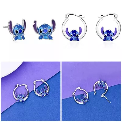 Buy 1/2pcs Fashion Cartoon Stitch Silver Earrings Head Charm Earstuds Gifts Jewelry • 3.70£