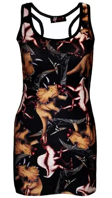 Buy Women's Prehistoric Dinosaurs Tyrannosaurus Alternative Printed Long Top Vest • 19.35£