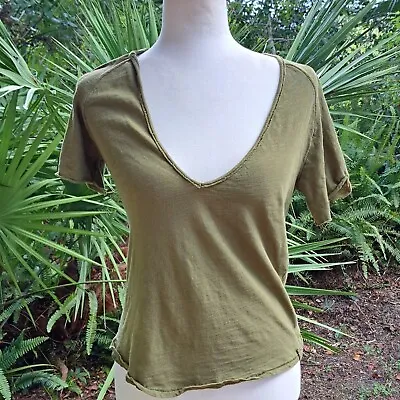 Buy We The Free T Shirt Womens L Olive Green Plunging V Neck Short Sleeve Boho • 17.05£