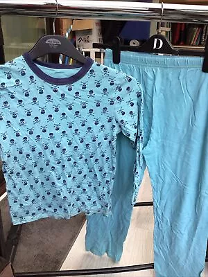 Buy Boys Blue Skull Long Sleeve Pyjamas Age 9-10 • 1.50£