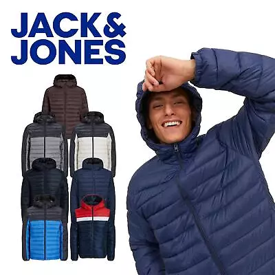 Buy Jack & Jones Mens Puffer Jacket Warm Full Zip Hooded Neck Winter • 32.99£