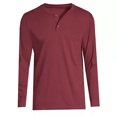 Buy Ex Mens Long Sleeve T-Shirt Grandad Plain Buttons Casual Regular Hanley Tops • 6.99£