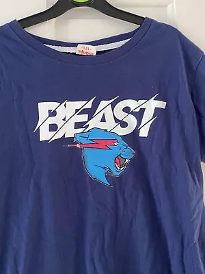 Buy Boys Mr Beast Blue T Shirt Age 11-12 170cm Gamer You Tube Motif Beast • 3.50£