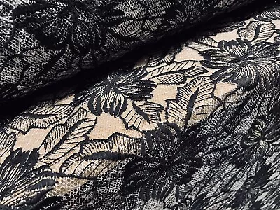 Buy Embroidered Chemical Lace Fabric, Per Metre - Flower Design - Black • 7.99£