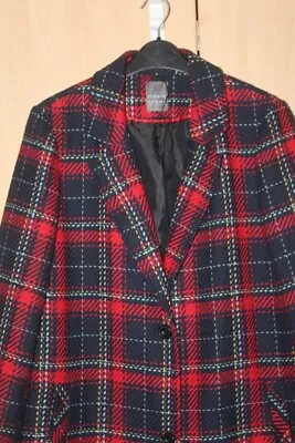 Buy Primark Navy Red Tartan Checked Long Coat Jacket UK12 • 0.99£