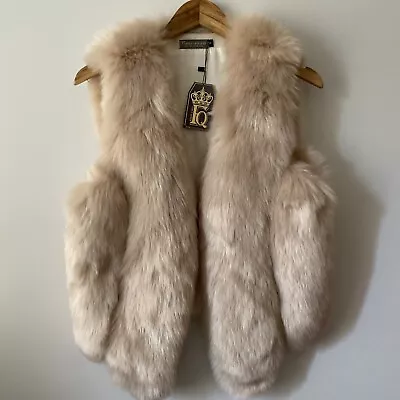 Buy Funky Queen Womens Faux Fur Gilet Jacket Beige Mix Lined Sleeveless Ladies Sz M • 24.99£