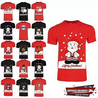 Buy Mens Christmas Rudolph Reindeer Santa Snowman Crew Neck Short Sleeve T Shirt • 7.69£