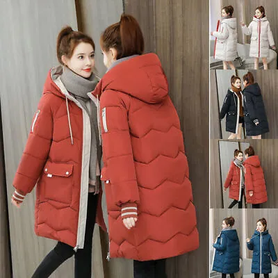 Buy Womens Winter Long Quilted Parka Warm Puffer Ladies Padded Hooded Jacket Coat N • 22.79£