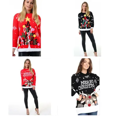 Buy Ladies Women Girls Xmas Christmas Novelty Long Sleeve Jumper Sweater Rudolph Top • 11.99£