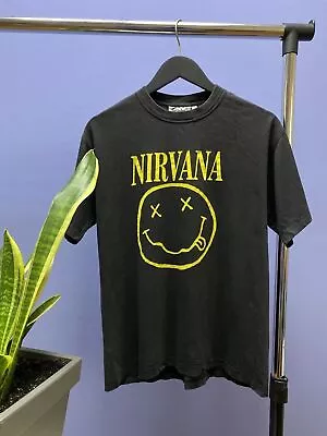 Buy Vintage 2000s Nirvana Smiley Face T Shirt Size S Faded Small Crewneck Band Tee • 58.60£