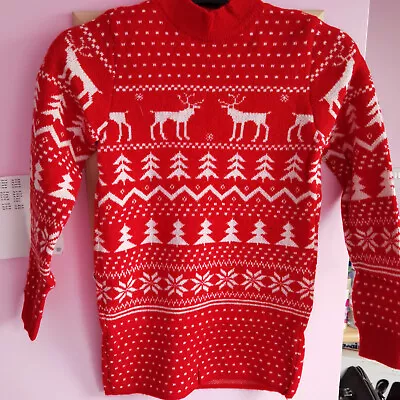Buy Womens Reindeer And Tree Design Christmas Jumper Long Sleeve Red Small Size • 11.99£