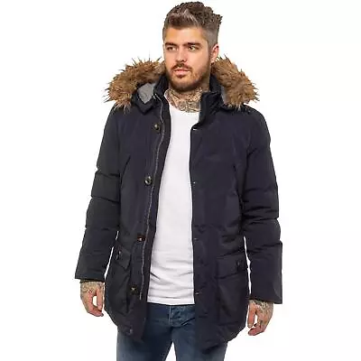 Buy Mens Parka Jacket Faux Fur Trimmed Hooded Winter Warm Long Padded Outerwear Coat • 39.99£