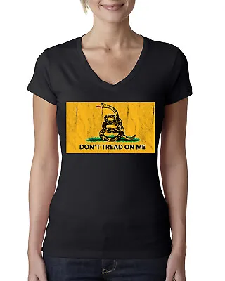 Buy Dont Tread On Me Flag Snake And Grass Yellow Green Women Junior Fit VNeck Tee • 18.89£