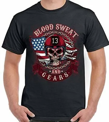 Buy Biker T-Shirt Blood Sweat And Gears Mens American Motorbike Bike • 11.95£