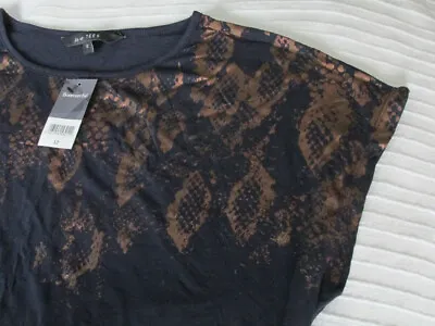 Buy Ladies Navy T-shirt With Bronze Snake Print And Tie-front New With Tag Size 12 • 4.99£