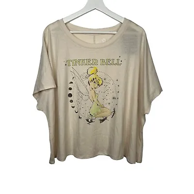 Buy Disney T Shirt 18 20 Women Beige Basic Short Sleeve Tinker Bell Fairy Graphic • 16.94£