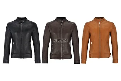 Buy Ladies Fashion Biker Retro Padded Style Motorcycle Real Napa Leather Jacket 4550 • 44.10£