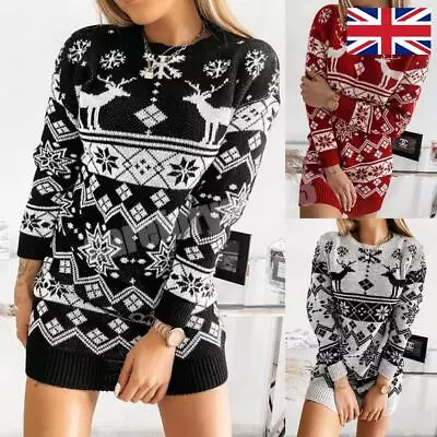 Buy Simple Round Neck Christmas Long Sleeve Dress Sweater Dress Holiday Party Dress  • 18.47£