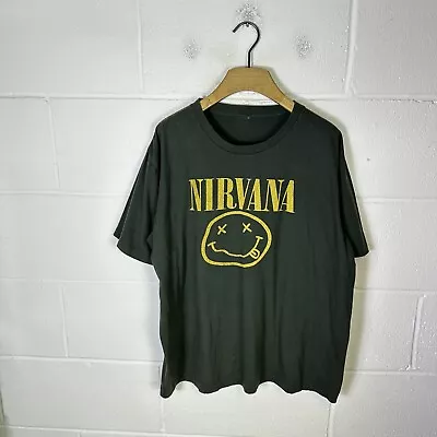 Buy Vintage Nirvana Shirt Mens Large Black Single Stitch Smiley Face Band Rock Kurt • 28.95£