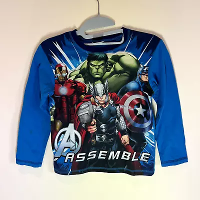 Buy Kids Marvel Avengers Assemble Long Sleeve Blue Cotton T Shirt Aged 7 - 8 Years • 3.45£