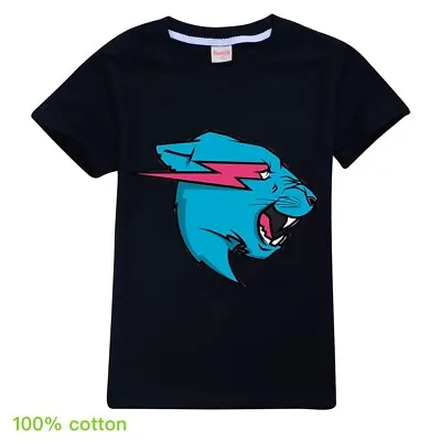 Buy Kids Mr Beast Lightning Cat Short Sleeve T-shirt Youtuber Merch Gamer Tops Gifts • 8.69£