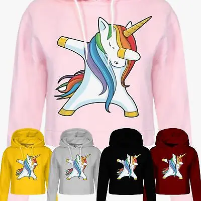 Buy Dabbing Unicorn Ladies New SweatShirt Hoodie Inspired Cropped Bodywarmer Hood • 14.99£