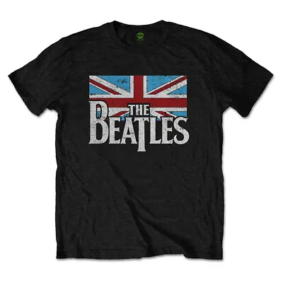 Buy The Beatles T-Shirt Vintage Flag Logo Official Black New • 14.95£