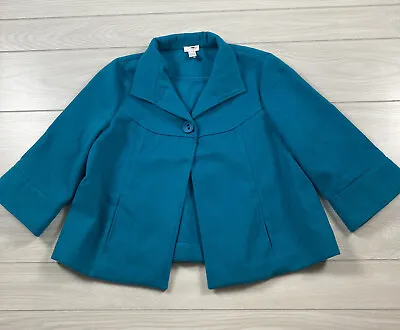 Buy Chico's Sz 1 Jacket Pea Coat Blue Buttons Solid Wide Sleeve 3/4 Sleeve Heavy • 16.61£