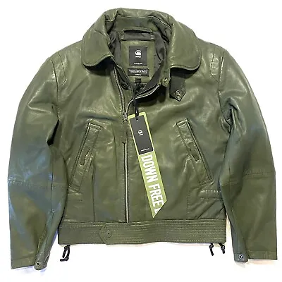 Buy G STAR RAW Womens Vintage Short Leather Zip Jacket Coat Combat Green (MSRP $590) • 114.73£