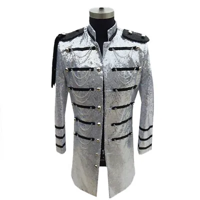 Buy Men Sequin Tassel Epaulet Hussar Jacket Military Drummer Punk Parade Coat Slim • 77.51£