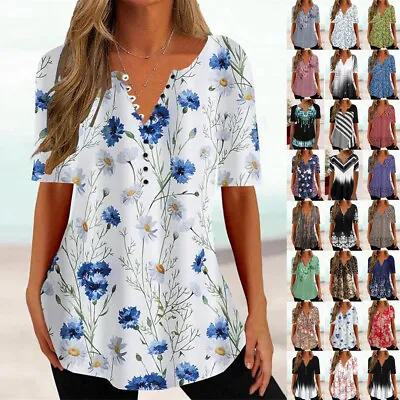 Buy Ladies Holiday Long Tops Blouse Womens Casual Loose V Neck T-shirt Tee Plus Size • 11.86£