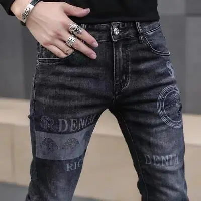 Buy Pantalones Vaqueros De Moda Para Hombre Rectos Ajustados Cómodo Elastico Casual • 19.56£