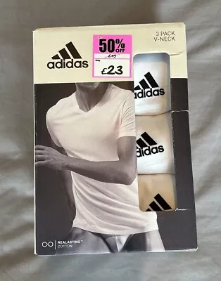 Buy Adidas 3 Pack White V Neck T Shirts, Men’s Size Large, Brand New With Tags • 19.99£